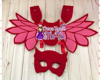 Owl wings. Owl cuffs. Owl mask. Red Owl super hero. Red owl costum set.