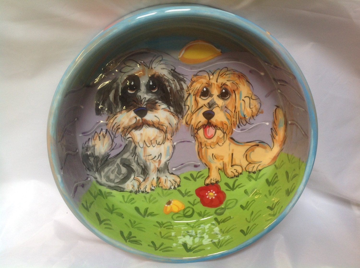 Hand Painted Dog Bowl Dog Ceramic Bowl Pottery Dog