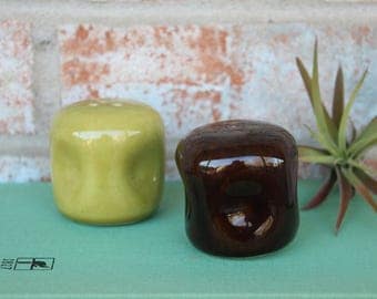 Retro Green and Brown Salt and Pepper Shakers