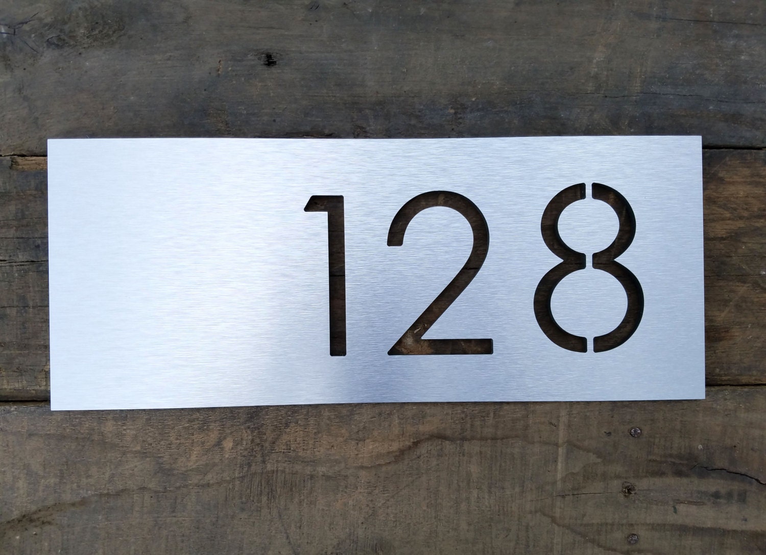 Address Plaque Modern House Numbers Brushed Metal Horizontal