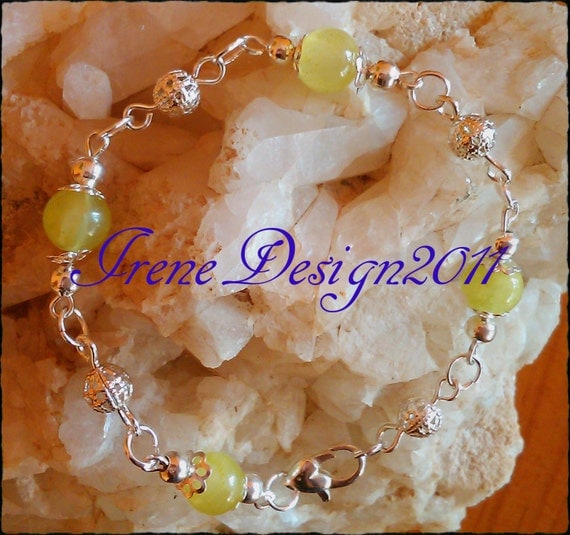Handmade Silver Jewelry Set with Green Jade by IreneDesign2011