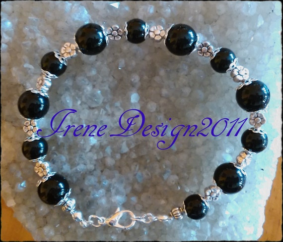 Black Onyx & Flowers Bracelet by IreneDesign2011