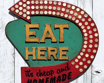 Eat Here Sign Homemade Food Vintage Look Restaurant Cafe Diner Eat Here Sign Homemade Food Vintage Look Restaurant Cafe Diner