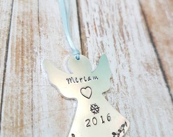 Angel personalised hand stamped personalised Christmas Tree ornament keepsake