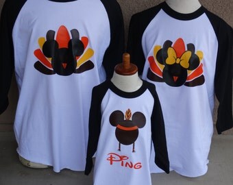 Free Shipping for US Mickey and Minnie Turkey Indian Thanksgiving family of 4 Baseball Couples T-Shirts