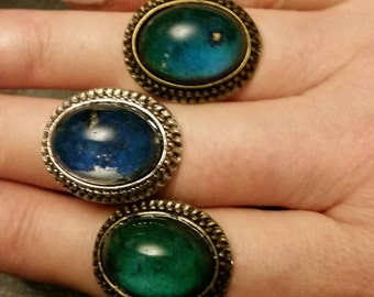 SALE Mood Ring BLACK as NIGHT Witchy Color Changing Czech Vintage Mood Crystal Handmade to Order Just For You