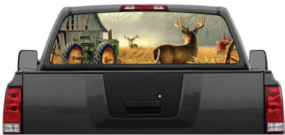 Whitetail Buck Deer Farm Scene Rear Window Graphic Decal For