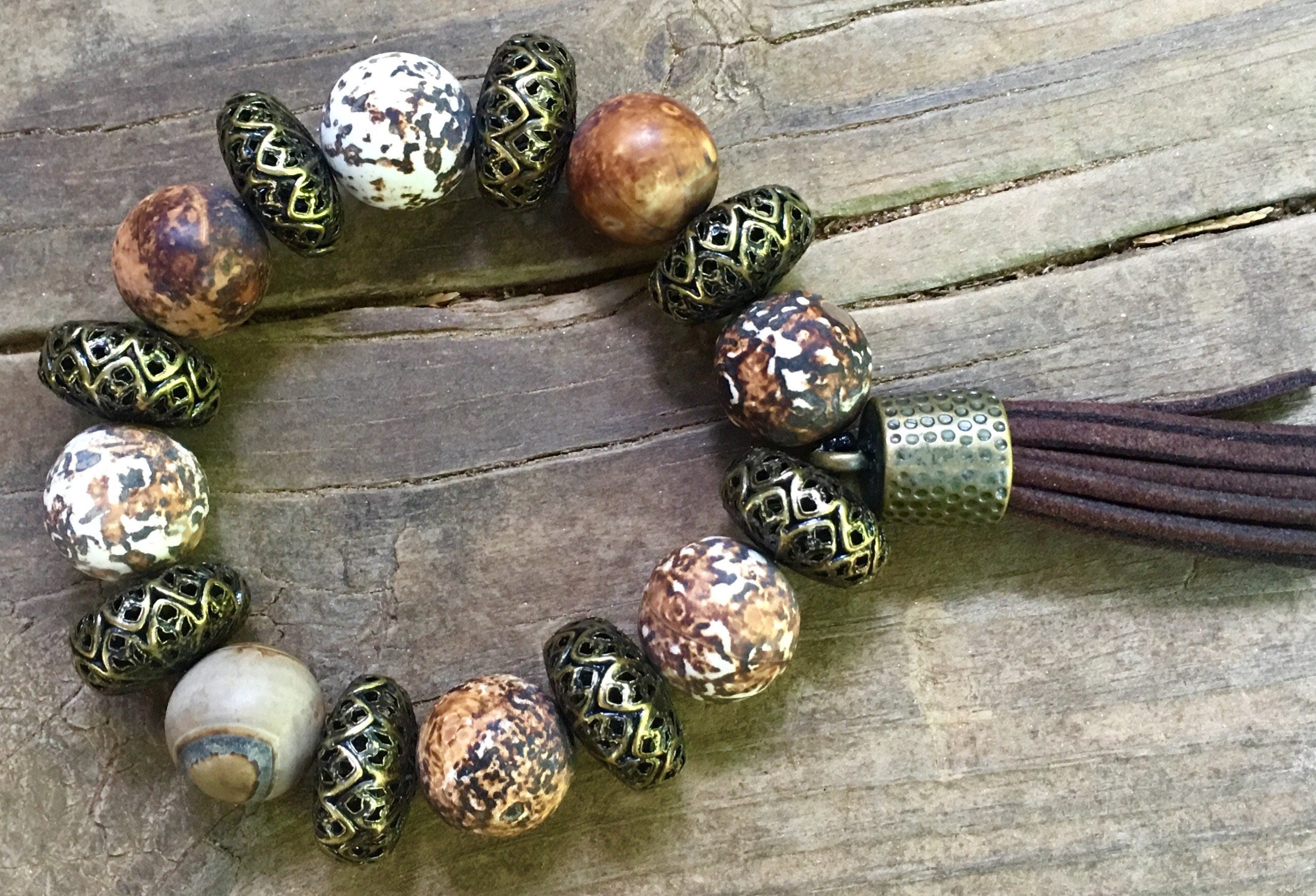 Birthday Gift Large Bead Bracelet Chunky Bracelet Tassel