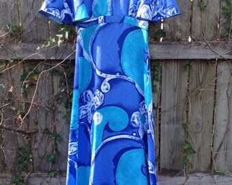 Tori Richard Honolulu 70's Maxi Dress - Vintage Tori Richard Waves Dress - Tori Richard Floral Flutter Sleeve Maxi Dress - Hawaiian Dress