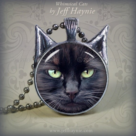 Black CAT NECKLACE Black Cat pendant // Halloween resin
