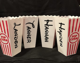 Reusable Personalized Plastic Popcorn Tubs/ Birthday Party/ Movie Night/ Family Night/ Gift Basket