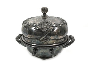 Antique Butter Dome in Quadruple Silverplate by Hamilton Silver, Victorian Repousse Butter Dish