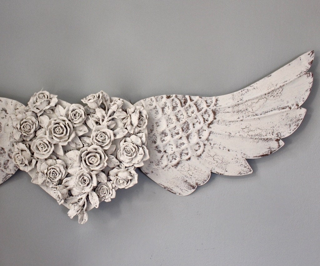 Extra Large Angel Wings Wall Decor Roses Wood by mysecretlite