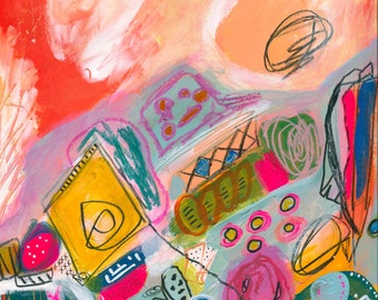 Go Fly A Kite - Original 9 x 12 bristol abstract by Michelle Lansdale - frame not included