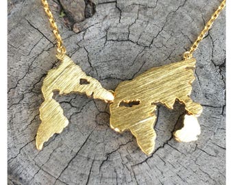 SALE- Gold World Map Necklace, Inspirational Necklace, Dainty Necklace, Simple Necklace, Everyday Necklace, Bridesmaids Necklace