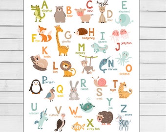 Animals Alphabet Wall Cards Alphabet Nursery Art ABC Flash