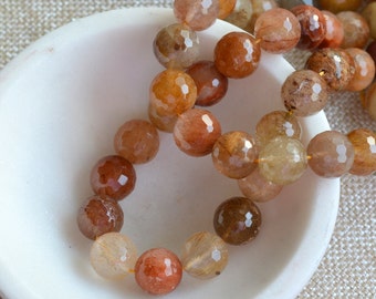 Faceted Rutile Quartz Beads, 12mm, Rutilated Quartz, Rutile Quartz, Natural Rutilated Quartz, 7" Strand, 16 Beads, TU16-1129D
