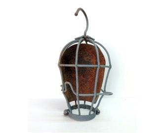 Vintage Trouble light Cage, Caged light cover, Industrial, Steampunk, Man cave, Rustic Decor, Assemblage, Upcycle