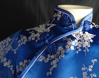 Vintage Cheongsam Chinese dress blue small