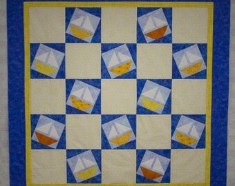 Sailboat Quilt Top 49.5in x 49.5 inches Boys Quilt
