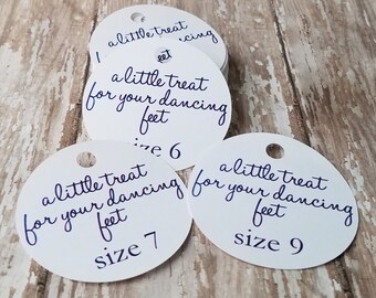 A little treat for your dancing feet tag, flip flop tag, shoe tag, wedding favor, wedding tag, custom tag, flip flop size tag (119n)