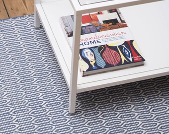 Scandinavian patterned blue floor runner & rug