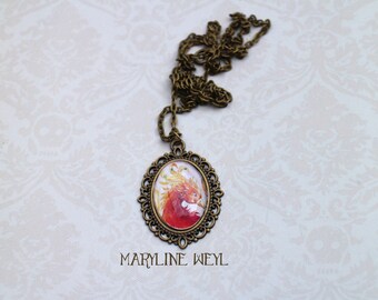 Necklace silver Cabochon Phoenix Bird of fire