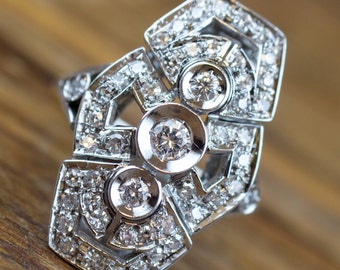 14k White Gold Art Deco Inspired .80 ctw Diamond Ring