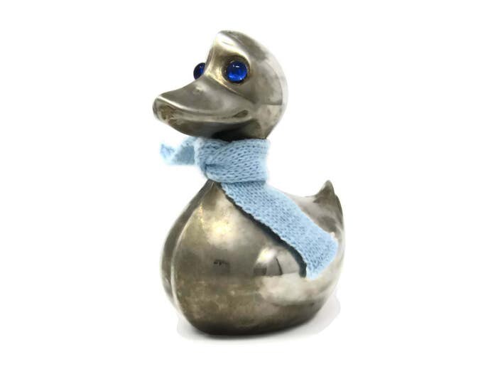 Vintage LEONARD Small Silver Plate 'Duckie' Coin Bank with Scarf | ITALY | Old Duck Coin Banks | Unique Collectible Coin Banks Heirloom Mom