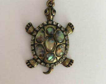 Gorgeous Beaded Crystal Turtle Pendant and Chain