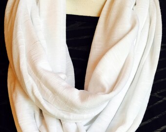 Infinity Scarf, Loop Scarf, White Infinity Scarf, White Scarf, Circle Scarf, Slinky Scarf, Slinky Infinity Scarf, Gift Under 30,