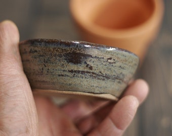 Handmade, One of a Kind, Small Prep Bowl/Green/Brown/Tan/Hint of Blue