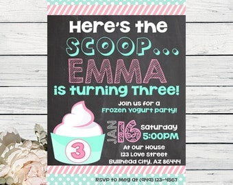 Frozen Yogurt Party: Personalized birthday invitation- ***Digital File*** (Yogurt-Mint)