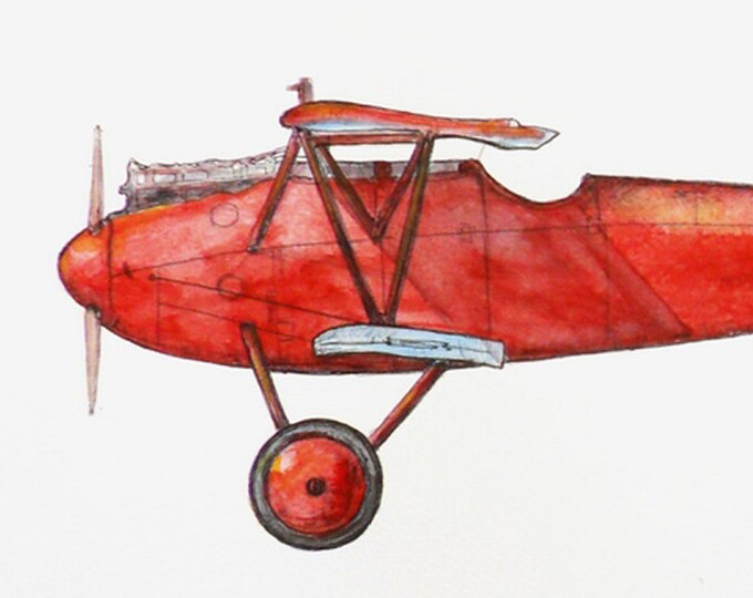 Vintage red airplane decor Propeller airplanes print Boys nursery art Aviation theme decor Boy's room wall art Transportation