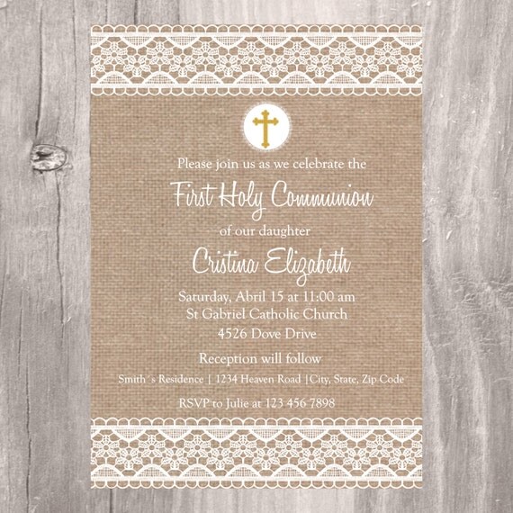 First Holy Communion Invite Burlap And Lace Holy Communion