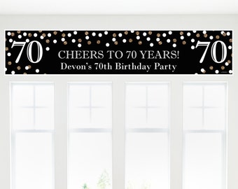 70th Birthday Banner - Adult 70th Birthday - Gold Personalized Banner - Birthday Party Decorations