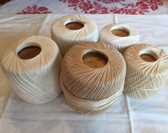 Vintage Cotton Clarks Creams and Whites Crochet Thread; 5 Balls