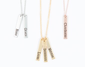 Mom Necklace - Kids Name Necklace - Baby Name Vertical Bar Necklace - Personalized Gold, Rose Gold, Silver Bar Necklace, Grandma Necklace