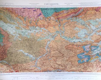 Map of France - French map - Carcassone map - vintage map of Carcassone - France gift - antique map - beautiful map - map wall art
