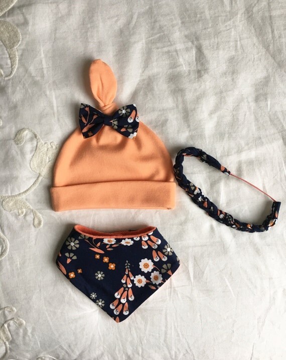 Items Similar To Organic Baby Hat, Bandana Bib, Headband Set. New Baby ...