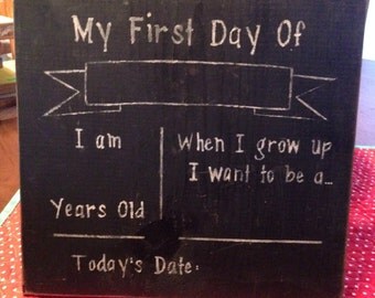 My first Day of chalkboard display school preschool kindergarten rustic kids board sign gift boy girl teacher