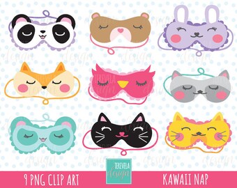 50% OFF Sleeping mask clipart, nap clipart, commercial use, pijama party graphics, kawaii clipart, cute graphics, party printable
