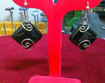 ROMBI ONICE ARGENTO Artigianali Orecchini Eleganti Pietre Naturali Gift Lovely Earrings Orecchini Hand Made Orecchini Onice Argento Stupendi