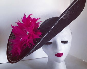 Big Pink and Black Kentucky Derby Hat