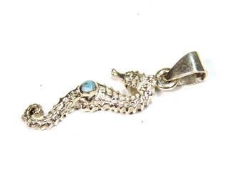Lovely Sky Blue Larimar .925 Sterling Silver Sea Horse Pendant 36mm