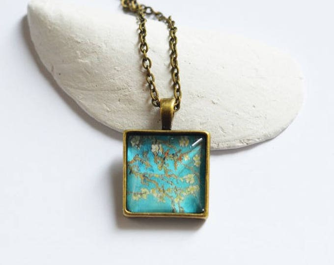 Floral Motifs // Pendant square shape metal brass with image under glass // 2017 Best Trends // Great Gifts For Her // Summer Life