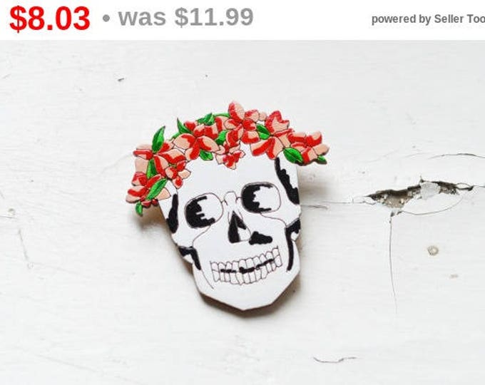 Floral Skull // Wooden brooch is covered with ECO paint // Laser Cut // Best Trends // Fresh Gifts //
