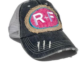 Rodan + Fields hat, Trucker hat, R+F hat, Rodan and Fields, Trucker cap, Burlap Rodeo Patch , BLING SWAROVSKI Crystal accents