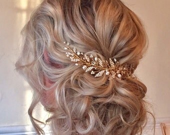 Emily Wedding HairVine Colour options, Bridal Gold and Blush Emily Vine - Free Shipping! Bridal Hair Accessories, Wedding Hairpiece, Vine, T