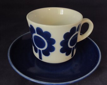 Arabia of Finland, Blue Miranda coffee cup and saucer.